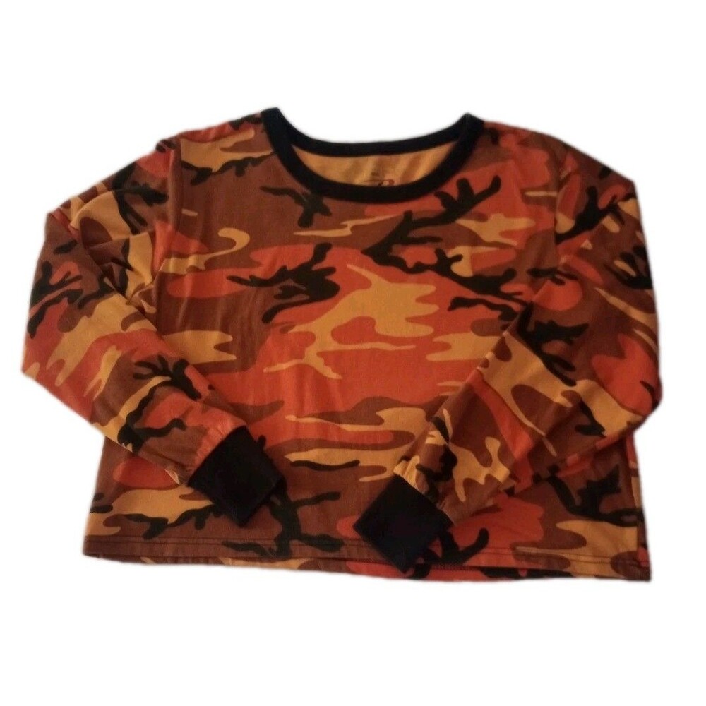 Rothco Orange Camo Long Sleeve Mid Length Cropped Top sz L Womens